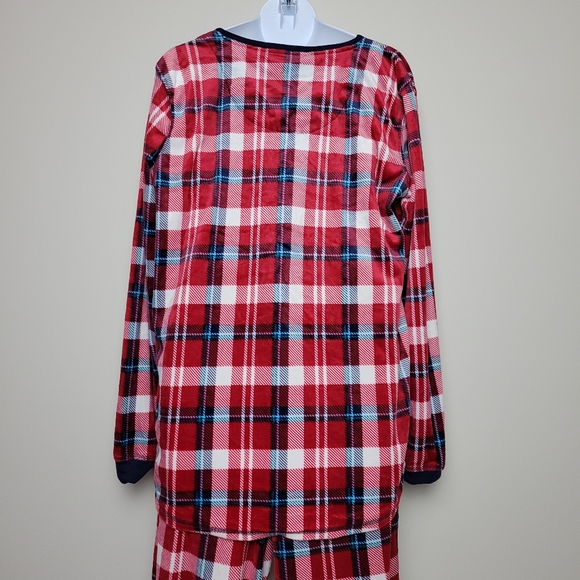 NWOT COZYNautical Long Sleeve Fleece Sleep Pajamas Set Red Blue Plaid Size Small - Picture 6 of 8